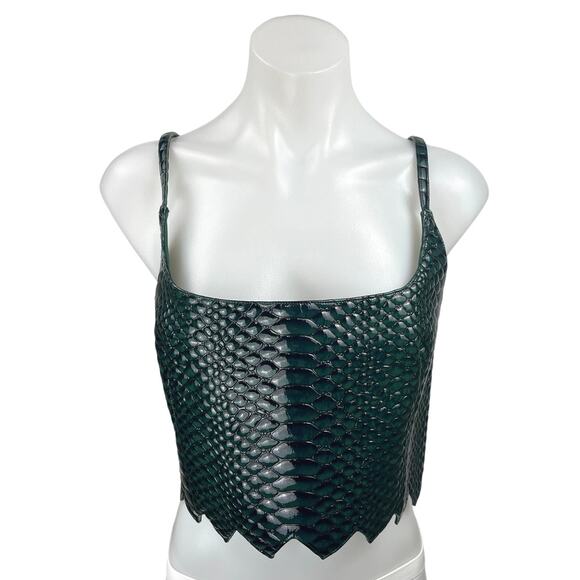 NEW Mia Vesper Blue Green Crocodile Snaggle Snakeskin Animal Crop Leather Top XL - Picture 1 of 5